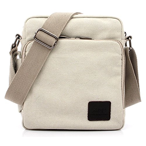 Outreo Bolso Bandolera Hombre Pequeñas Bolsos de Tela Vintage Messenger Bag para Colegio Bolsa de Lona Universidad Libro Bolsos Originales Bolsas de Viaje Sport Bag (Blanco)