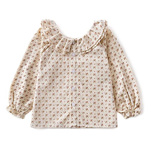 Curipeer Toddler Girls Long Sleeve Blouse Spring Floral Lapel Collar Shirts For Kids Loose Tops B-Apricot #TOP1
