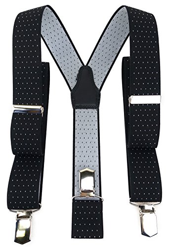 Bretelles Y unisexes TigerTie noires et argentees 35 mm avec clips extra solides