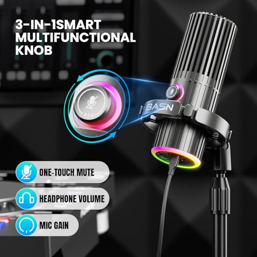 Microphone dynamique USB/XLR pour baladodiffusion BASN SL2000 avec surveillance du casque gris - 6