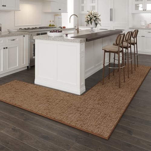 Washable Corner Kitchen Mat, L Shape Rug for Island Table, Super Absorption Velvet Rugs for Floor, Skid Free Right/Left Corner Rug for Door, Bathroom,Living room (Camel Right-L, 3'11''X3'11''X1'8'')