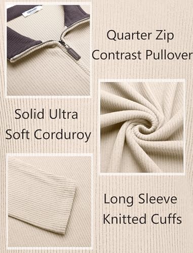 COOFANDY Mens Quarter Zip Up Sweatshirt Long Sleeve Lightweight Pullover Casual Half Zip Fall Pullover Shirts Beige