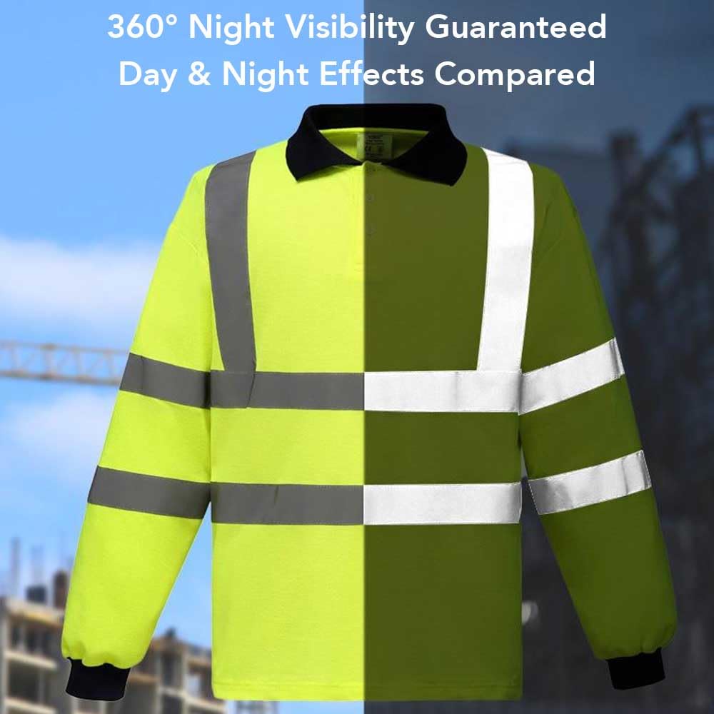 Polo de manga larga de alta visibilidad personalizado certificado EN reflectante ropa de trabajo transpirable PPE con logotipo impreso para construcción al aire libre