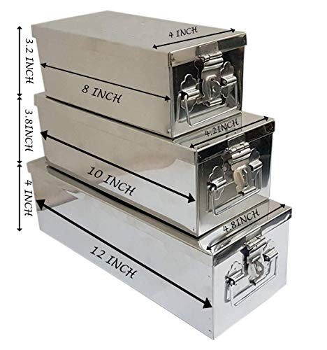 Image of JOWEL Stainless Steel Locker Safe Box /Jewel /Cash Peti /Storage Container Set (8 inch, 10 inch, 12 inch, Pack of 3, Color-coated) (Polished Steel)