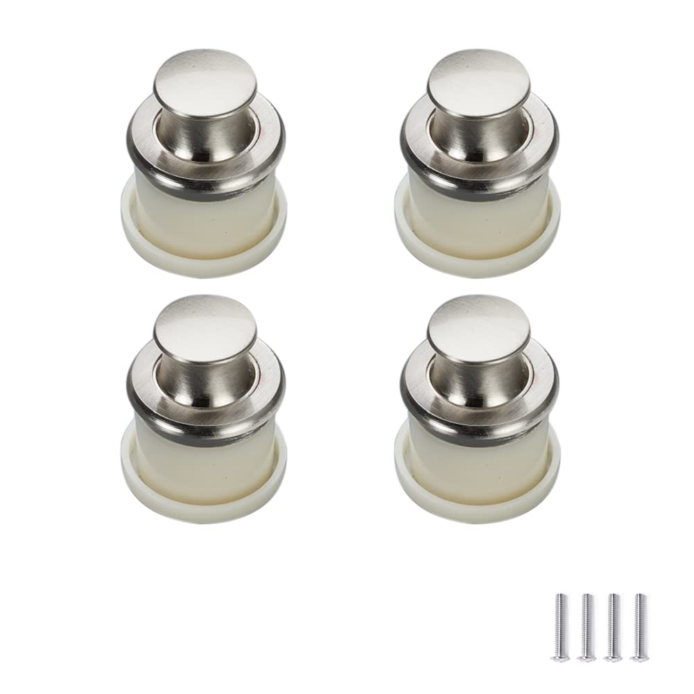 SYDARSYN 4 Pcs Push Button Pop-up Drawer Handles Concealed Handle Kitchen Invisible Cabinet Handles Knobs Round Embedded Handle Single Hole Drawer Knobs (Brushed)