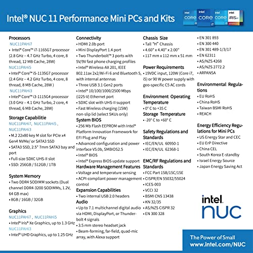 Intel Nuc 11 Nuc11Pahi7 Latest Desktop Mini Pc，Intel Core I7-1165G7 2.8 Ghz – 4.7 Ghz Turbo，8 Thread, 12Mb Cache, Kingston 32Gb Ram, Kingston 1Tb Pcie Ssd, 28W Intel Iris Xe Graphics, Win 10 Pro #TOP3