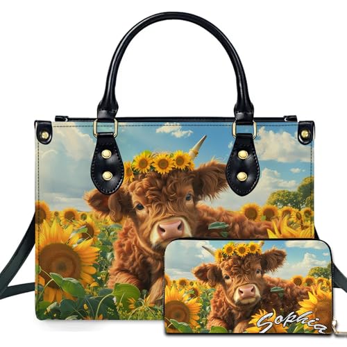 Bolso de cuero personalizado de vaca Highland para mujer miniatura 1