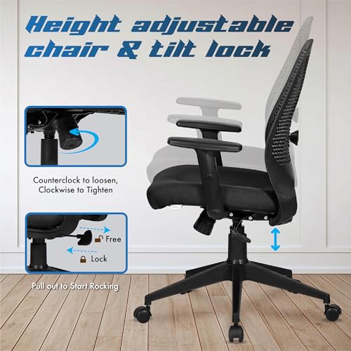 Image of Da URBAN AeroFlex Office Chair, Mid Back Mesh Ergonomic Home Office Desk Chair with 1 Year Warranty,Tilt Lock Mechanism (Black)