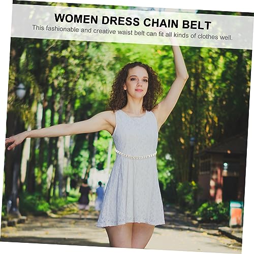 VALICLUD Elegant Pearl Waist Chain Belt for Women Adjustable Shell Decor Accessory Suitable for Dresses and Casual Wear Long Chain Design2