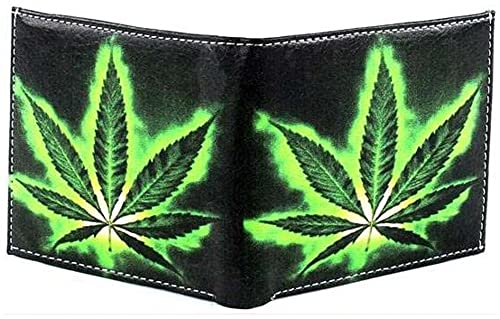 WLT-121 - Mens Bi-Fold Marijuana Leaf Weed Wallet Bill Holder Credit Card Holder and ID Display Window2