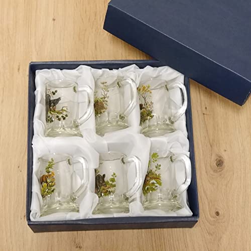 6 teiliges Schnaps Krügle Krügerl Gläser Set mit farbigen Jagdmotiv - 2 cl -