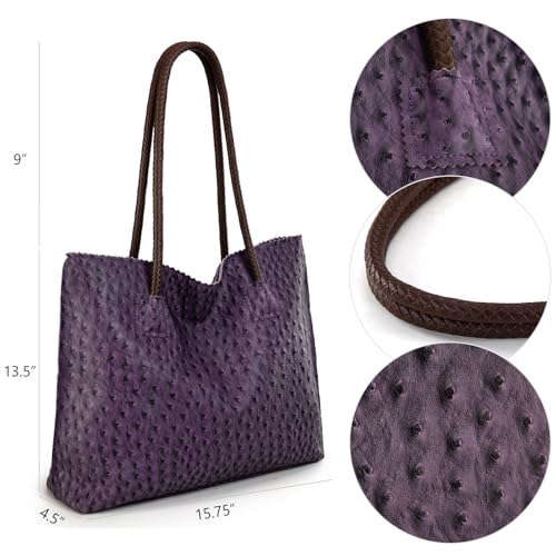 Image of Milan Chiva Tote Bag for Women with Zipper Large Ostrich Vegan Leather Shoulder Purses and Handbags