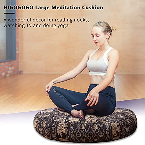 Meditation Cushion, Large Elephant Pattern Mandala Bohemian Style Floor Pillow, 32X32X6 Inch Square Cotton Linen Indian Seat Cushion Yoga Pillow For Floor Reading #TOP3