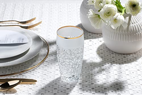 Barski - European Quality Glass - Crystal - Set Of 6 - Highball - Hiball Tumblers - 16 Oz. - Raindrop Design With Frosted Border And Gold Rim On Tumbler - Glasses Are Made In Europe #TOP3