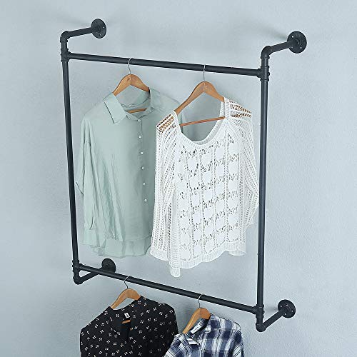 Industrial Pipe Clothing Rack Wall Mounted,Vintage Retail Garment Rack Display Rack Cloths Rack,Metal Commercial Clothes Racks for Hanging Clothes,Black Iron Clothing Rod Laundry Room Decor(31.5in) - Thumbnail 5