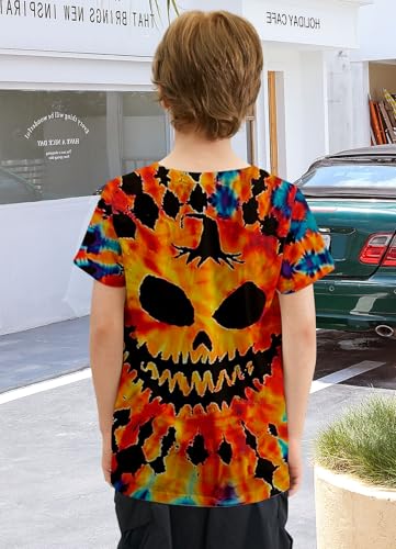 Image of Boys Halloween Shirt Tie Dye Size 9-10 Orange Short Sleeve T-Shirts Kids Colorful Graphic Tees Clothes Hippies Senior Tye Dye T Shirts
