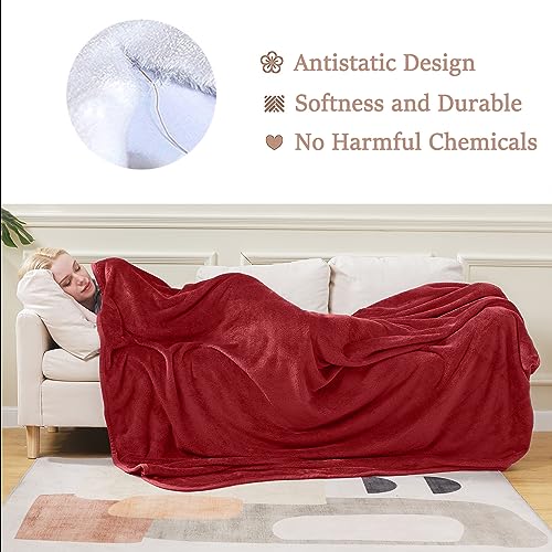 HOZY Fleece Blanket 350GSM Super Fluffy Snuggly Solid - Throws for Sofas Large Bed - Anti-static Blankets Red Double 150 x 200cm - Image 3
