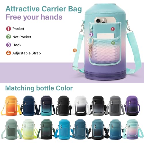 1 Gallon Water Bottle Insulated | Thickened Stainless Steel Vacuum Metal Water Jug | Portable Sports Large for Gym and Hiking with Straw, Carrier Bag, Handle Strap | BPA-Free 128 oz