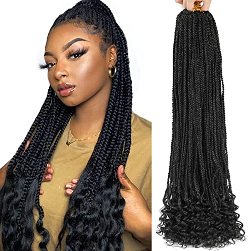 10 Packs Box Braids With Curls Pre Looped Small Box Braids With Curly Ends 32 Inch Long Box Braids Crochet Hair For Black Women Knotless Pre Looped Synthetic Crochet Braids Hair Extensions With Curls At The End Natural Black #TOP5