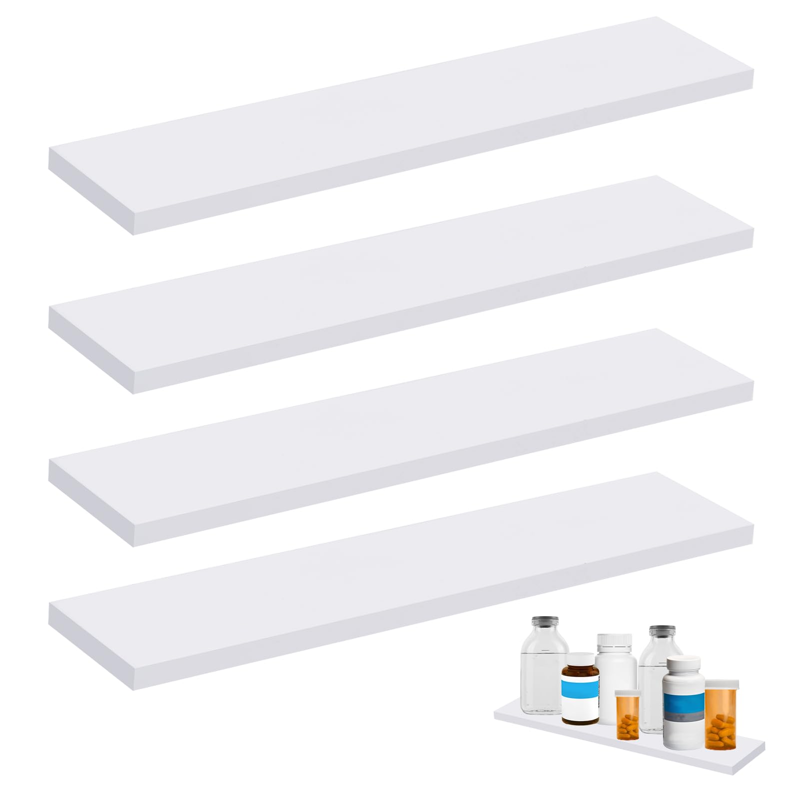 4 PCS White Medicine Cabinet Shelves Replacement,Wooden Bathroom Cabinet Shelves,Medicine Cabinet Replacement Shelves for Living Room Bathroom Kitchen Wall Mounted Medicine Cabinet(13.5 Inch)