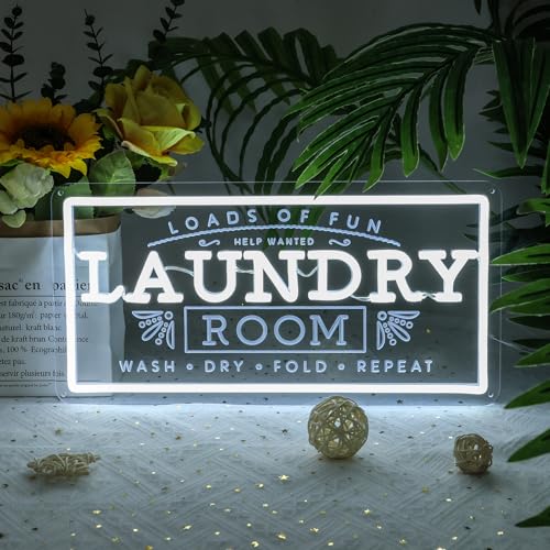 Image of Laundry Neon Sign for Laundry Room, USB Powered Loads Of Fun LED Neon Light, Dimmable Laundry Sign Acrylic Wall Decor Hanging For Home Business Laundry room Bathroom Farmhouse Gift