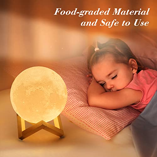 Mydethun Moon Lamp - Home Décor, Moon Light With Brightness Control, Led Night Light, Bedroom, Living Room, Bathroom, Mothers Day Gift, Women Kids Birthday Gift, Wooden Base, 4.7", White & Yellow #TOP5