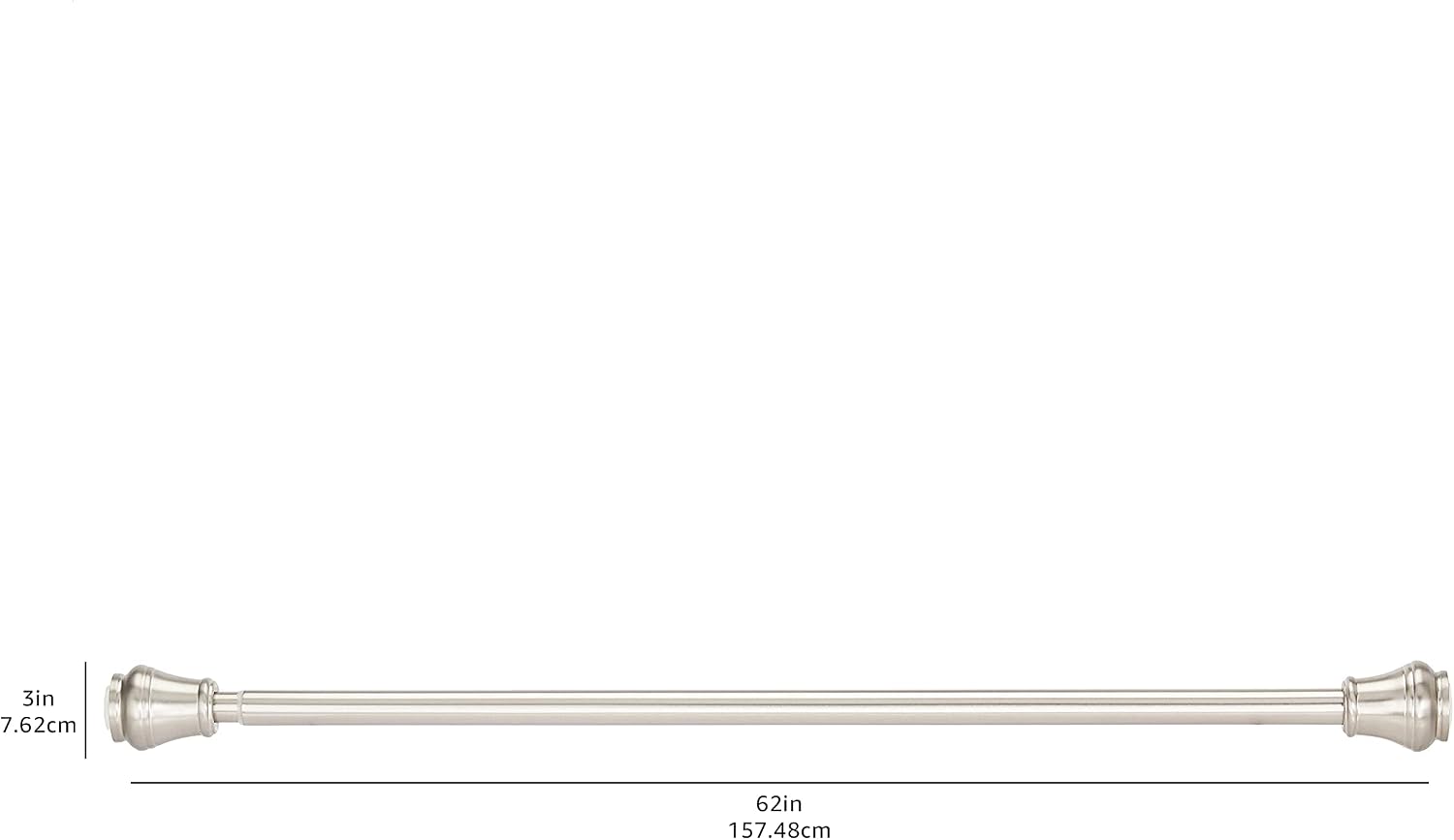 Amazon Basics Tension Curtain Rod, Adjustable 36-62" Width - Nickel, Rings Finial