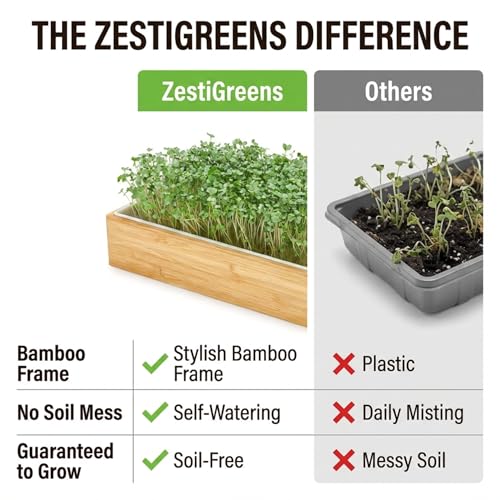 Organic Self-Watering Microgreens Growing Kit – Reusable Indoor Grow Tray with Organic Seeds, Grow Mats & Bamboo Frame – Easy No-Soil Microgreens Starter Kit (Broccoli & Salad Mix) image 3