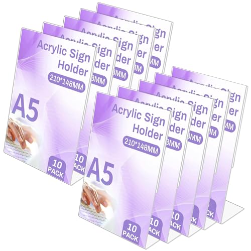 Sagreeny Lot de 10 Présentoirs de table A5 en L, A5 Présentoir en Acrylique Transparent, Support Menu A5 pour Restaurant, Hôtel, Exposition, Bureau, Menus, école