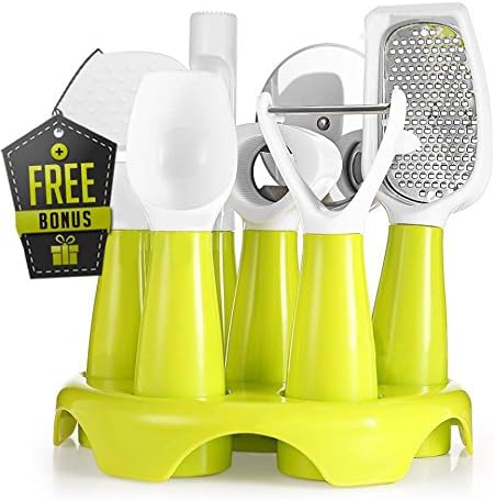 Special Kitchen Utensil Set With Stand Include:Bottle Opener,Pizza Cutter,Ice Cream Scoop,Grater,Apple Corer,Peeler,Cheese Slicer 7pcs and BONUS