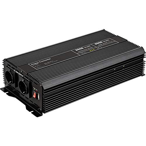 58896 Spannungswandler/ Wechselrichter/ Inverter 24V auf 230V 3000W/ 6000W mit 2x AC-Steckdosen und 1x USB-Anschluss (2100mA), schwarz