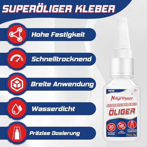 Nayrmaer Öliger Kleber 30g, Sekundenkleber Extra Stark, Schweißen Hochfester Ölkleber für Kunststoff, Keramik, Leder, Gummi, Metall, Holz usw.