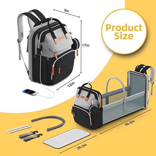 Image of ISMGN Diaper Bag Backpack with Changing Station, Multifunctional Diaper Bag, Extra Large Capacity, Baby Bag, GreyBlack