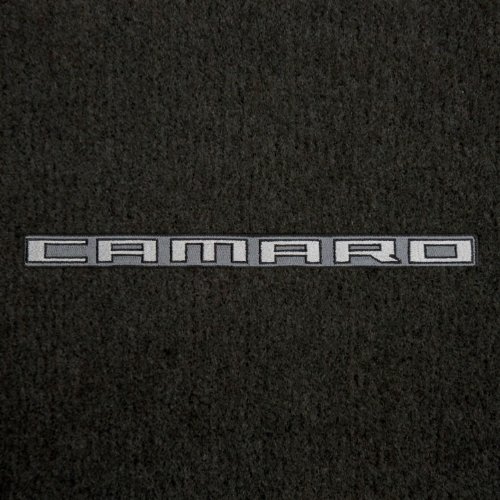 Fits 2010-2015 Chevy Camaro 4Pc Ebony Black Front & Rear Floor Mats Set With Camaro Logo Embroidery In Silver #TOP2