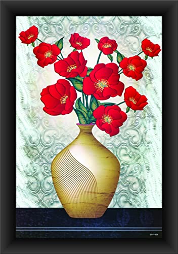 Image of Colourful Flower Vase Wall Frame Painting for Living Room Wall Decoration Home Decor (Red)