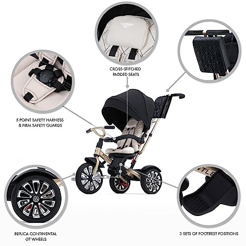 Image of Bentley 6-in-1 Baby Stroller & Toddler Tricycle - Officially Licensed Luxury Kids Bike, Convertible Travel Strollers & Kid Trike with Air Wheels, Canopy & Safety Features (6m-5y+ | Mulliner Gold)