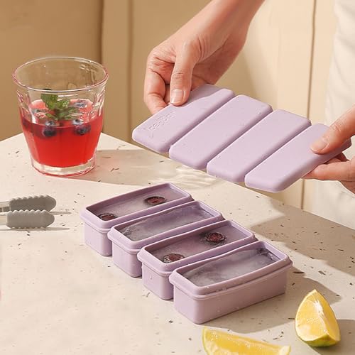 Silicone Ice Cube Tray with Lid for Freezer, Premium Stackable Large Ice Cube Molds for Whiskey, Cocktails,Easy Release(Purple)