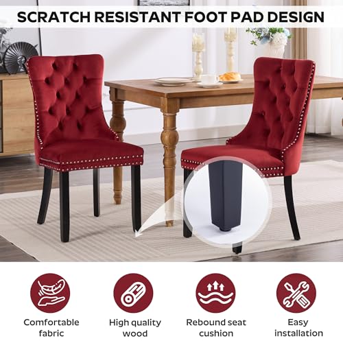 Image of 7-Piece Dining Table Set with 47In Faux Marble Table and 6 Velvet Upholstered Chairs, Modern Scandinavian Furniture for Dining Room Kitchen(Burgundy)