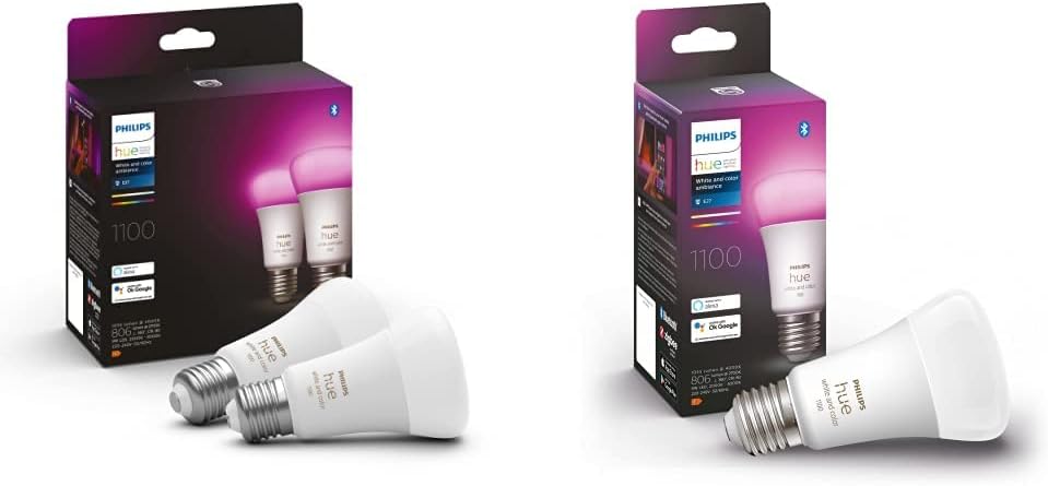 White & Colour Ambiance Smart Light Bulb Triple Pack LED [E27] with Bluetooth - 1100 Lumen. Works with Alexa, Google Nest, Apple Homekit.