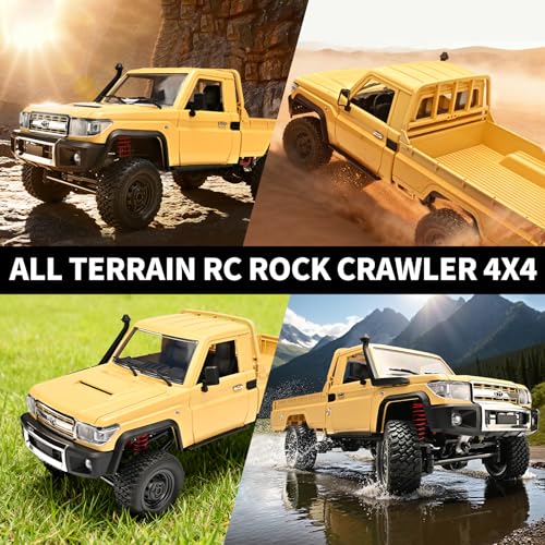 Image of RZAPE RC Rock Crawler 1 /12 RC Crawler Toyota LC79 Off Road RC Truck 4x4 with 2.4GHz Remote Control 280 Brushed Motor All Terrain Rremote Control Truck RTR Proportional Throttle Steering MN-82(Yellow)