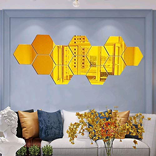 Pegatinas de pared con espejo hexagonal, acrílico, para decoración del hogar, decoración hexagonal, para el hogar, sala de estar, dormitorio, sofá, TV, decoración de pared Cover