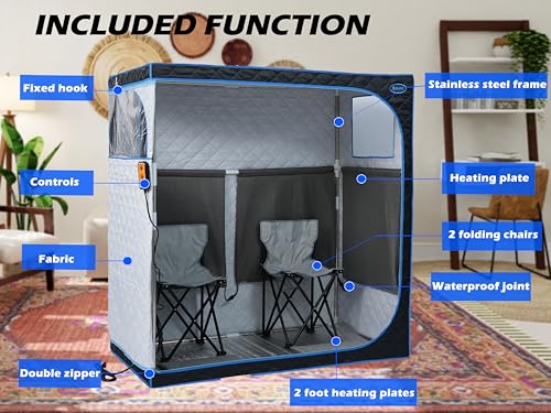 2 Person Infrared Sauna | Full Size Portable Sauna Tent | FAR Infrared Sauna for Home, 1,350watt, Home Saunas with Heating Foot Pad*2, Portable Chair*2, (L56.7 x W31.5 x H59.4, Black) - Image 2