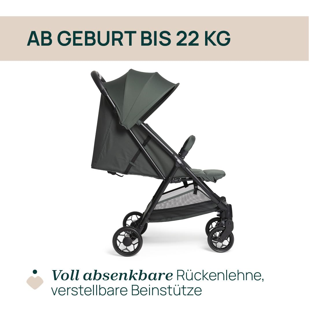 Chicco Urbino Kinderwagen Ab Geburt bis 4 Jahren 25 kg Zusammenklappbarer Buggy Grün