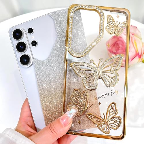 Image of Elzzi Electroplated Butterfly Phone Cover for Samsung S26 Ultra Case, Showcasing Pearlescent Diamond Soft TPU, Camera Protection, Shockproof, Dropresistant Stylish for Girls & Women (Gold)