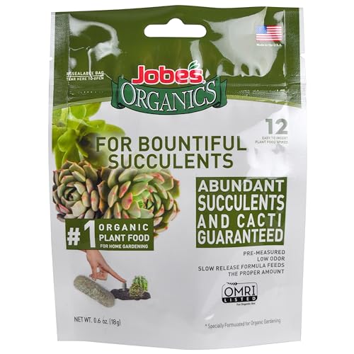 Jobes Organics Succulent Fertilizer Spikes Easy Plant Care for Succulent Cactus and Aloe Vera Plants 12 Count