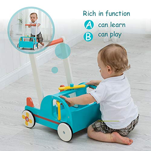 Blue Aircraft Wooden Baby Push Walker - 2-In-1 Toddler Push & Pull Toys Learning Walker Stroller Walker With Wheels For Baby Girls Boys 1-3 Years Old #TOP2