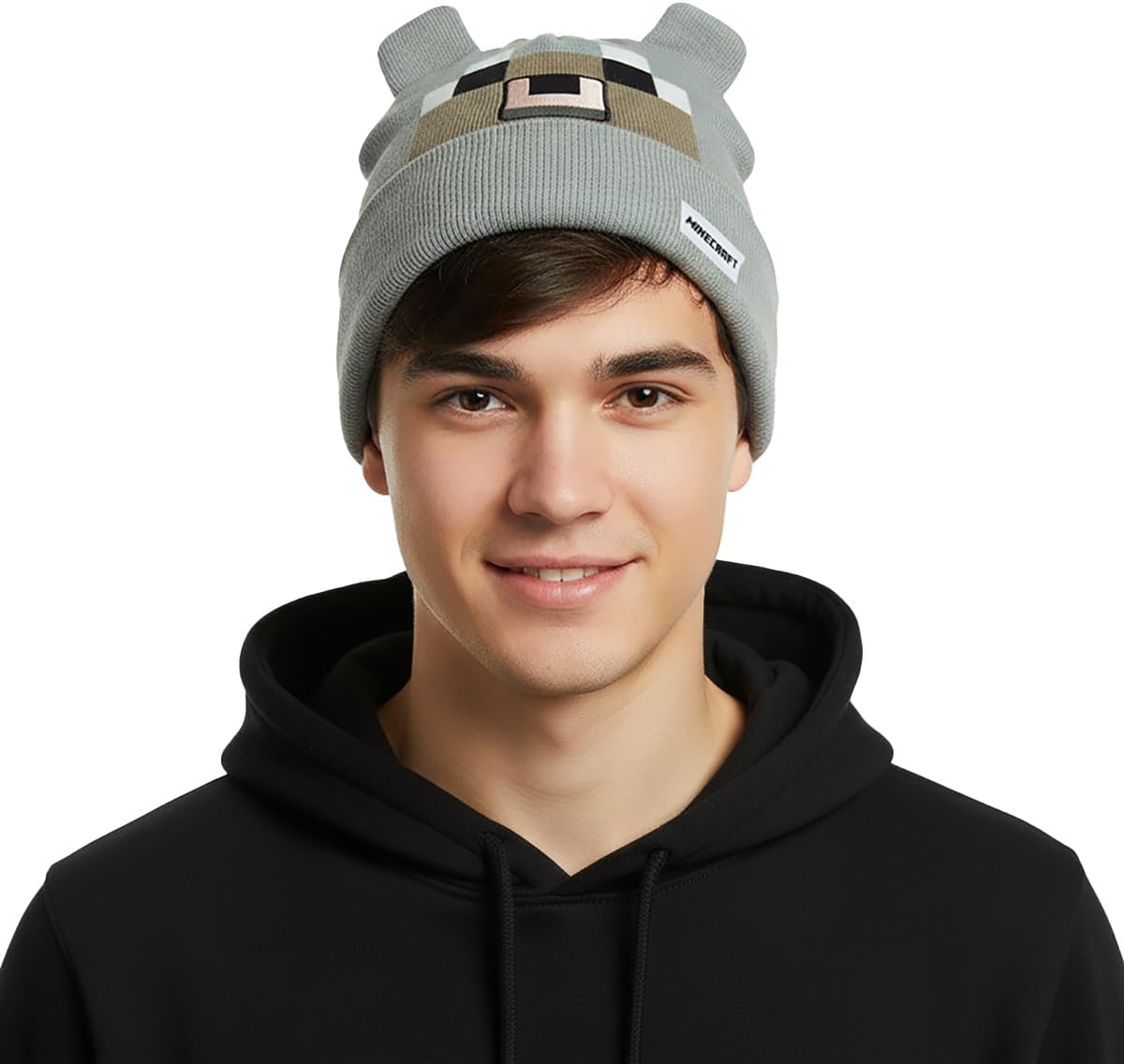 Minecraft Beanie Pale Wolf Pixel Design Cuffed Knit Hat with 3D Ears image 4