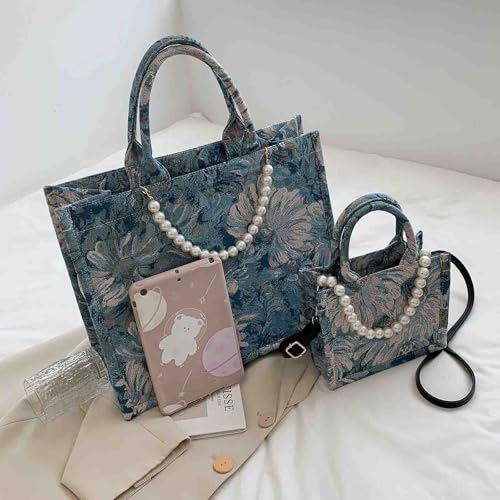 Bolso tote de lujo de algodón y lino con gran capacidad miniatura 3