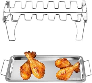 Home Foldable Stainless Steel Kebab, 304 Stainless Steel Air Fryer Rack Vertical Thick Lines Easy to Clean Suitable for Microwave Oven, Air Fryer