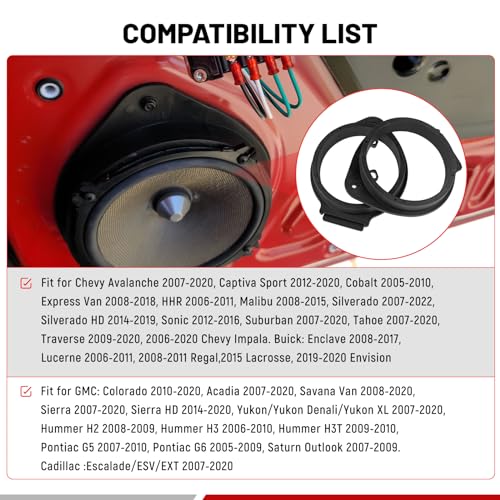 RED WOLF Front/Rear Door 6.5" Inch Aftermarket Speaker Update Install Speaker Adapter Bracket Spacers for Chevrolet 2006-2021, GMC 2006-2020, Some Cadillac, Buick, Pontiac - Thumbnail 2